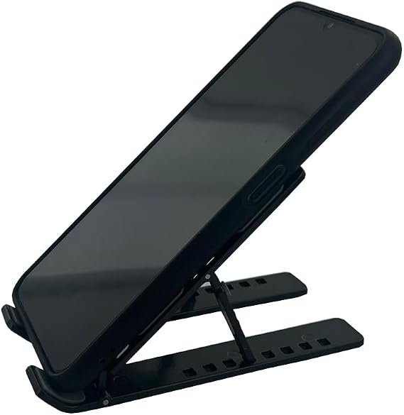 coverzone Mini Metal Stand Foldable Bag Portable Folding Aluminum 8 Stage Phone and Tablet Stand 13 cm Mini Design | RT008 Black