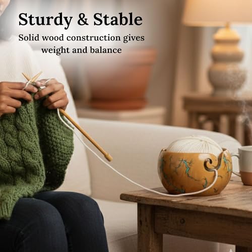 Image of Lichtenberg Figure Yarn Bowl - Handmade Wooden Yarn Bowl for Knitting Yarn Ball Holder - Yarn Bowls with Holes Crochet Bowl Holder - Yarn Storage Bowl 7 inch x 4 inch inches (FRBW)