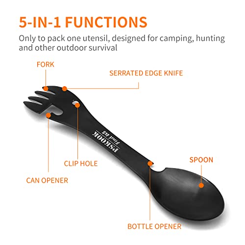 PSKOOK-5-in-1-Utility-Tactical-Spork-Stainless-Steel-Spoon-Bottle-Opener-Fork-Knife-Can-Opener-Combo-Camping-Utensil-for-Hiking-Camping-or-Backpacking-Black