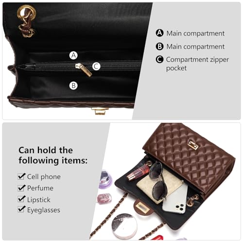 Image of Quilted Leather Crossbody Bags for Women Trendy Ladies Shoulder Purse Satchel HandBag with Chain Strap