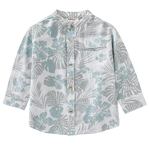 Image of MOMOLAND Little Big Boys Long Sleeve Woven Cotton Button Down Linen Design Shirt Solid Printed
