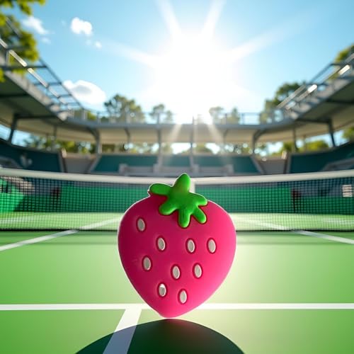 Jinshining Pink Strawberry Tennis Racket Vibration Dampener Soft Silicon Racket Dampener Cartoon Shape Tennis Racquet Shock Absorbers Tennis Racket for Racquetball - Thumbnail 6