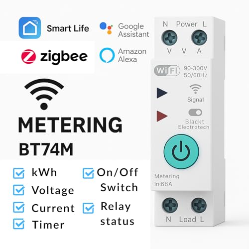 Image of Blackt Electrotech BT74M 63A Wi-Fi Circuit Breaker with Energy Metering | 90-250V DIN Rail Mount | Remote Control, Timer, & Power Monitoring | Compatible with Smart Life, Alexa & Google Home