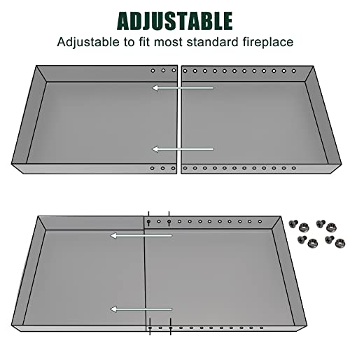 Flehomo Adjustable Fireplace Tray, 13 Inch Front To Back With Adjustable Length Galvanized Steel Ember Holder With Powder Coating, Expandable Ash Pan For Ash Collection, Black Color, Rectangle #TOP4