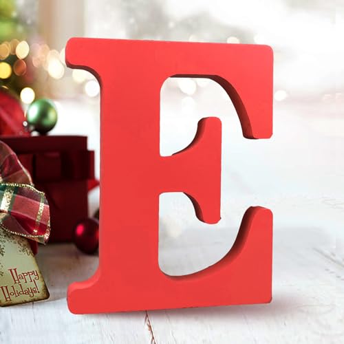 Image of AOCEAN 6 Inch Red Wood Letters Unfinished Wood Letters for Wall Decor Decorative Standing Letters Slices Sign Board Decoration for Craft Home Party Projects (E)