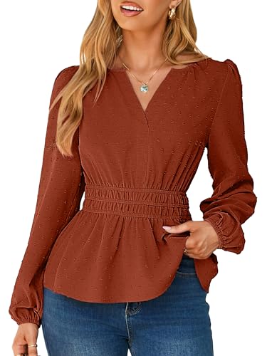 Simplee Womens Blouses Fall Long Sleeve Peplum Tops Dressy V