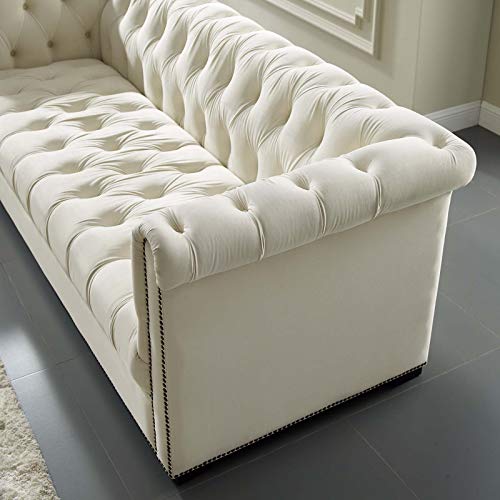 Modway Heritage Tufted Performance Velvet Upholstered Chesterfield Sofa With Nailhead Trim In Ivory #TOP3
