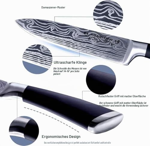 7-TLG Messerblock Set mit Holzblock, Selbstschärfend für Kochmesserset, Edelstahl Messerset Profi Küchenmesserset Gut für Zuhause, Koch, Hochzeit, Einzugsgeschenk