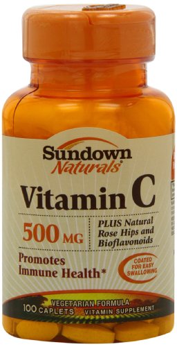 Sundown Vitamin C Plus Natural Rose Hips, 500 mg, 100 Caplets (Pack of 4)