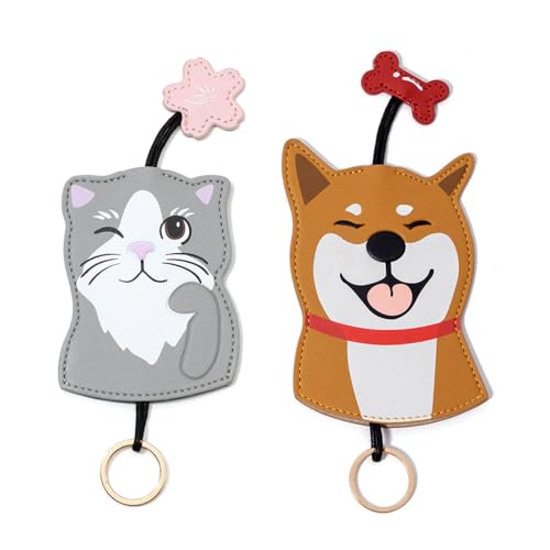 DONGKER Portachiavi per Auto,2 Pezzi Sacchetto per Chiavi a Forma di Cane e Gatto in Pelle PU Custodia per Chiave per Donna Uomo
