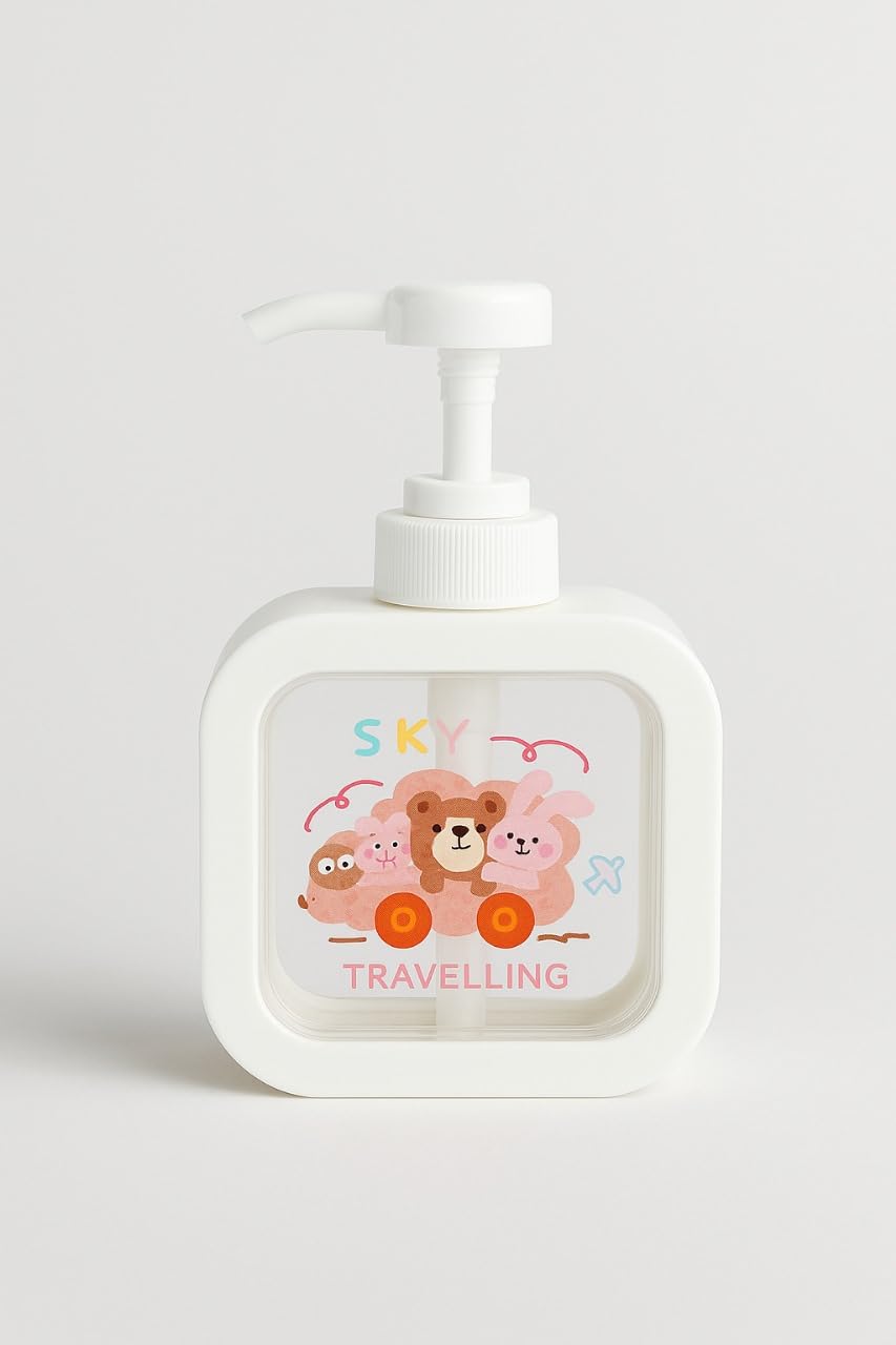 Soap Dispenser for Kids Bathroom, Liquid Soap Dispenser, with Locking System, Kitchen Soap Dispenser, Refillable Pump Bottle, Children's Cartoon Lotion Bottle (White) (Mix Print)-image-7