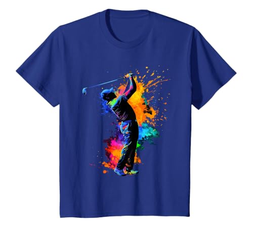 Colorful Golfer Golf Golfing T-Shirt, Youth, Royal Blue, Large