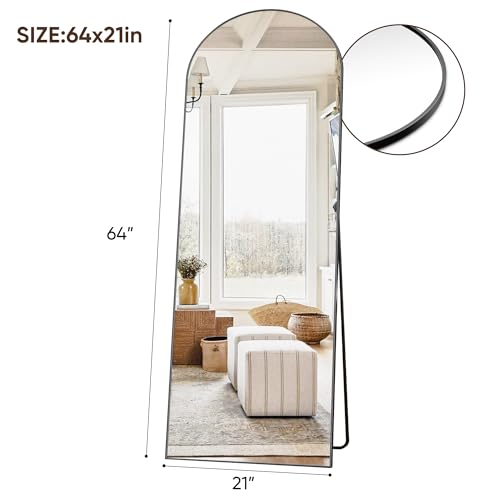 Suidia Arched Full Length Mirror, 65"x22" Floor Mirror Freestanding, Floor Standing Full Body Mirror with Stand for Bedroom, Hanging Mounted for Living Room Cloakroom, Black