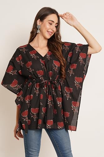 Image of COTLAND Fashions Jaipuri Cotton Kimono Sleeves Printed Longline Kaftan Top for Women