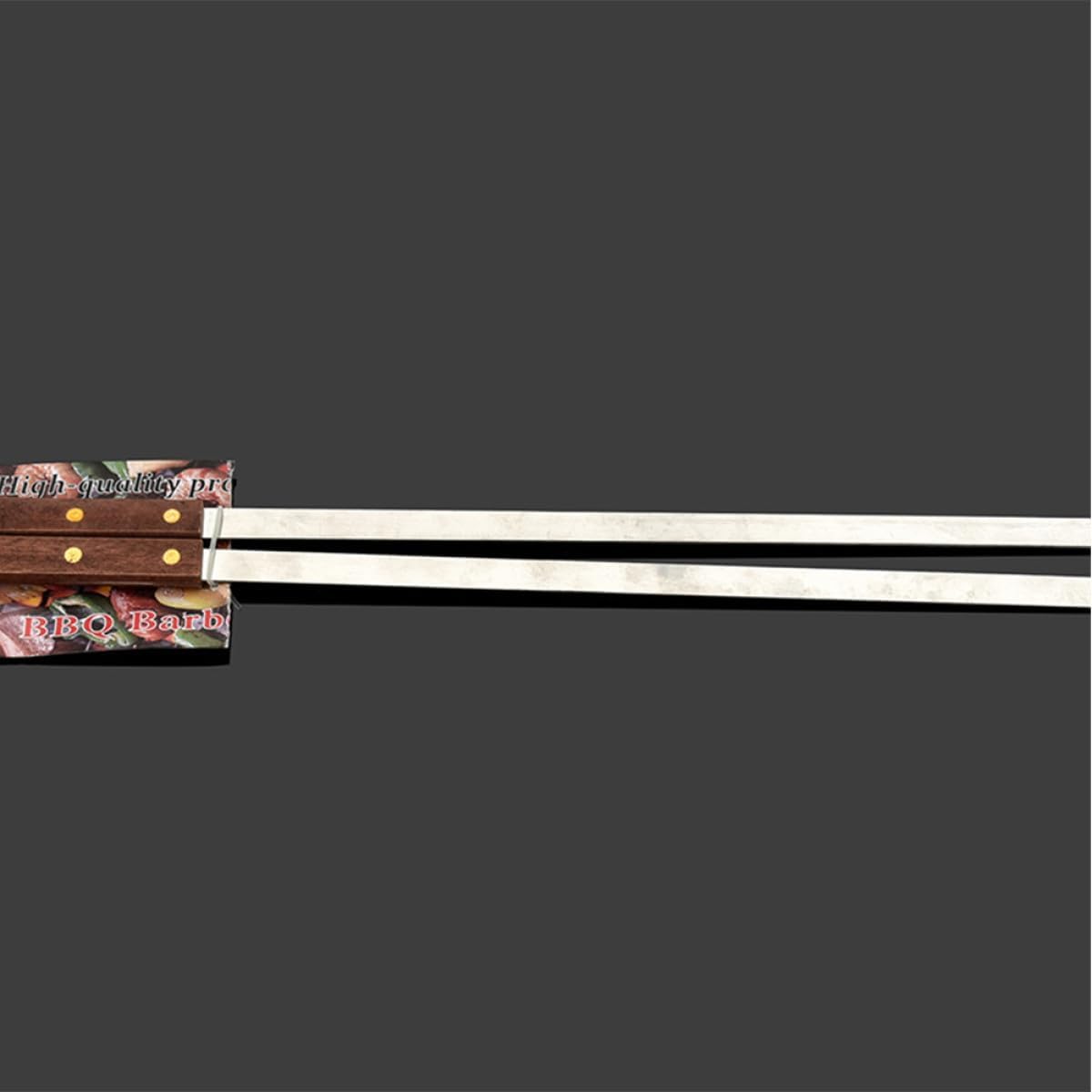 Kisangel 5Pcs Stainless Steel BBQ Skewers with Flat Shape and Wooden Handles Reusable Meat Sticks for Grilling Kabobs Family Dinners Parties Outdoor Use Light Brown