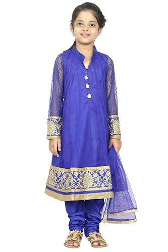Ashwini Girl's Netted Embroidery Blue Color Salwar Suit | Kid's Ethnic & Traditional Salwar Suit Blue