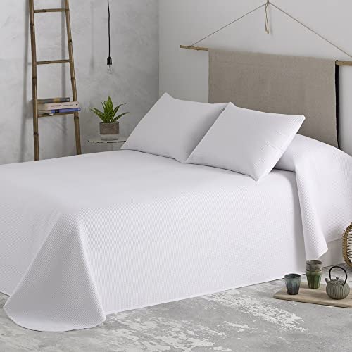Dhestia Home - Colcha Bouti Verano Nido Abeja Lavado A La Piedra Blanco - Color Blanco, Talla Cama...
