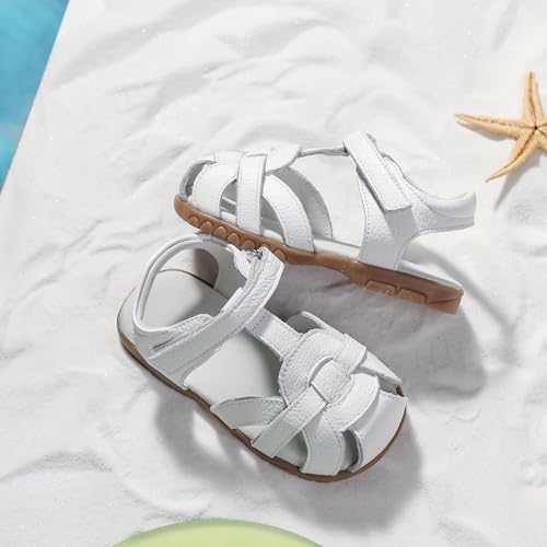 Image of Femizee Toddler Girls Leather Dress Sandals with Adjustable Strap | Toddler /Little Kids, Leather upper, Cushioned footbed, Hook-and-loop, Flexible Sole, Dressy summer occasions, Princess-style