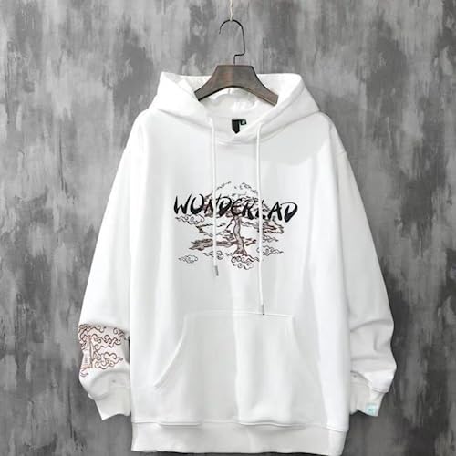 Men Women Y2K Japanese Sakura Fleece Hoodie Temple Harajuku Graphic Sweatshirt Unisex Clothes Long Sleeve Streetwear (White,L,Large)3