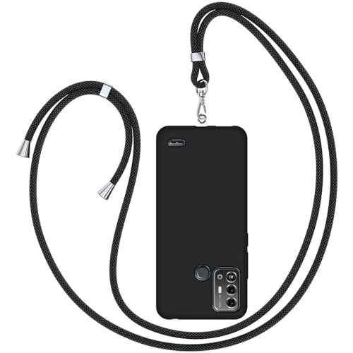 LYZXMY Funda para ZTE Blade A53 Pro (6.52') Negro Carcasa Silicona TPU Suave Caso Case + Cordón de Longitud Ajustable, Carcasa con Cuerda Negro