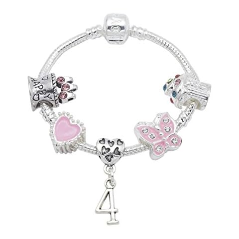 4th Birthday Silver Plated Charm Bracelet for Girls with Gift Box (16) Cover
