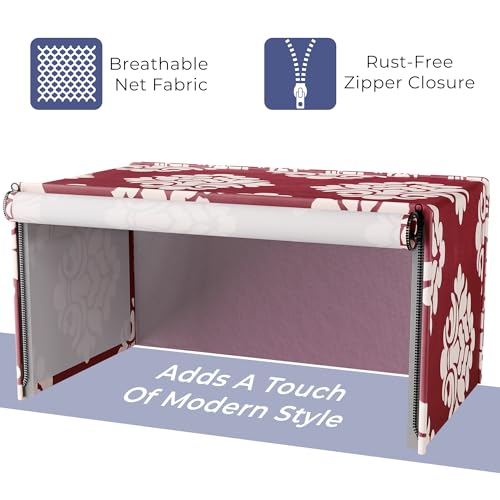 Image of Kuber Industries 20 Ltr Polyester Microwave Oven Cover for Kitchen | Microwave /Oven /Otg Cover - Protects from Spills, Stains & Scratches | Kniting Square Print - Maroon