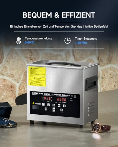 CREWORKS Profi Ultraschallreinigungsgerät 3L (Echtes Volumen) mit Degas & Soft-Modus,...