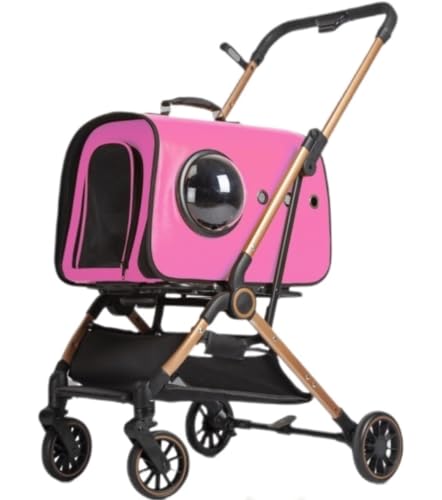 TOTIKI Carrito Mascotas Cochecito De Viaje Plegable para Mascotas, Cochecitos para Perros 4 Ruedas con Transportador Desmontable para Pequeños Y Medianos Accesorios(Pink)