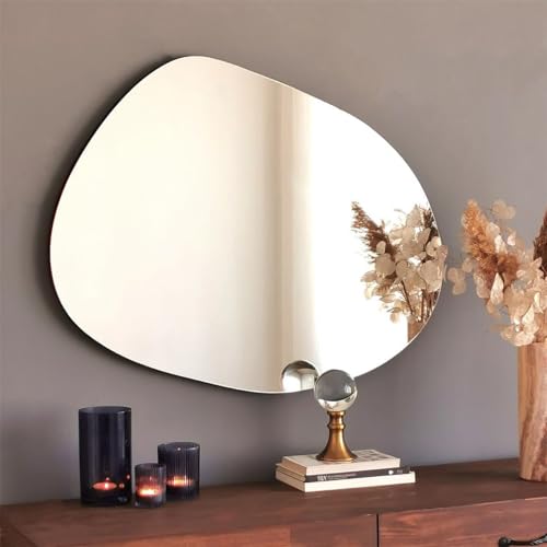 FAWdecor Wall Mirror,Asymmetrical Mirror, Irregular Wooden Framed Cloud Mirror, Modern