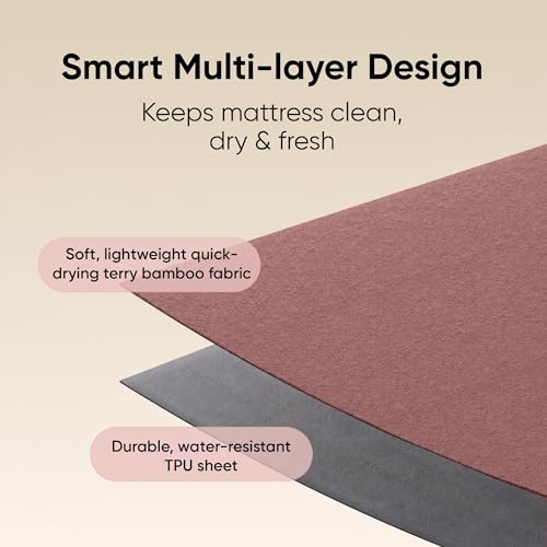 Image of Frido Bamboo Waterproof Mattress Protector for King Beds (72 x 72 Inch), Soft Bamboo Terry Comfort, Cooling Breathable & Noiseless Mattress Cover, Fit for Mattresses Up to 10 Inches (Rust Brown)