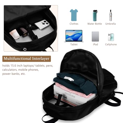 Duryarhall Women's Water-resistant Daypack Backpack, 15.6 Inch Laptop Compartment & Anti-Theft Pocket, Adjustable Padded Straps for Commuting, Travel, Work, College, Black - image 2