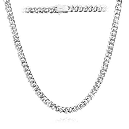 6mm Cuban Link Chain for Men & Women - 316L Stainless Steel Silver Plated & 925 Sterling Silver Filled Necklace - 16/18/20/22/24 Inch Size Selection