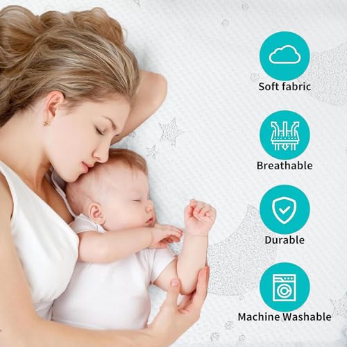 Image of Pack and Play Mattress, Dual Sided Memory Foam 38x26x3 Inch, Stars and Moon