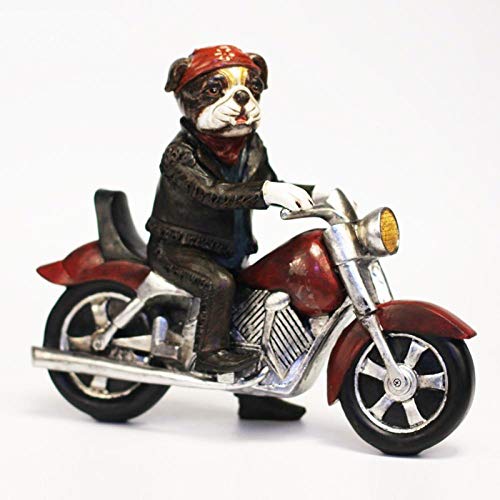 Statues For Home Decor,Creative Boston Motorcycle Resin Dog Sculptures Personality Unique Animals Shape Figurine Desktop Bookshelf Craft Gift For Home Office Living Room Decor #TOP3