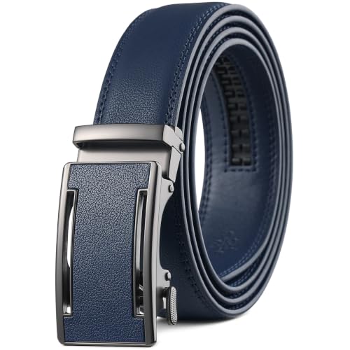 Image of Drowsmen Leather ratchet belt 1 3 /8 inch with Click Sliding Automatic Buckle, Adjustable belt Trim to Fit