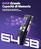 NekSide Registratore Vocale da 64 GB con Playback – Registratore Vocale Digitale Portatile, 3072 Kbps, Ore di Registrazione Audio con Cancellazione del Rumore per Interviste/Lezioni/Riunioni