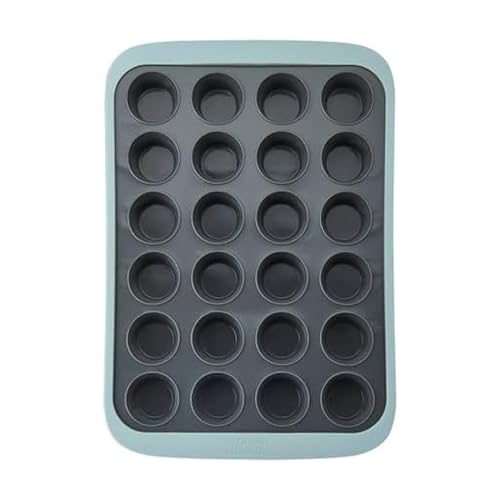 Chicago Metallic Silicone Mini Muffin Pan 24 Cup Nonstick Cupcake Pan with Wire-Reinforced Rim Oven Safe Flexible Baking Mold for Muffins Egg Bites and More Blue 14.6 x 10 Inches