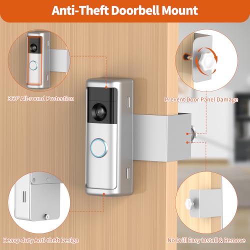 Image of Yaluyo No-Drill Doorbell Mount with Rain Cover, Anti-Theft Door Kits Compatible with Battery Doorbell /Plus /Pro(2026 Model),Quick Install Doorbell Camera Holder for Apartment, Silver
