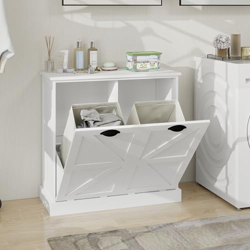 Two-Compartment Tilt-Out Laundry Sorter Cabinet - White