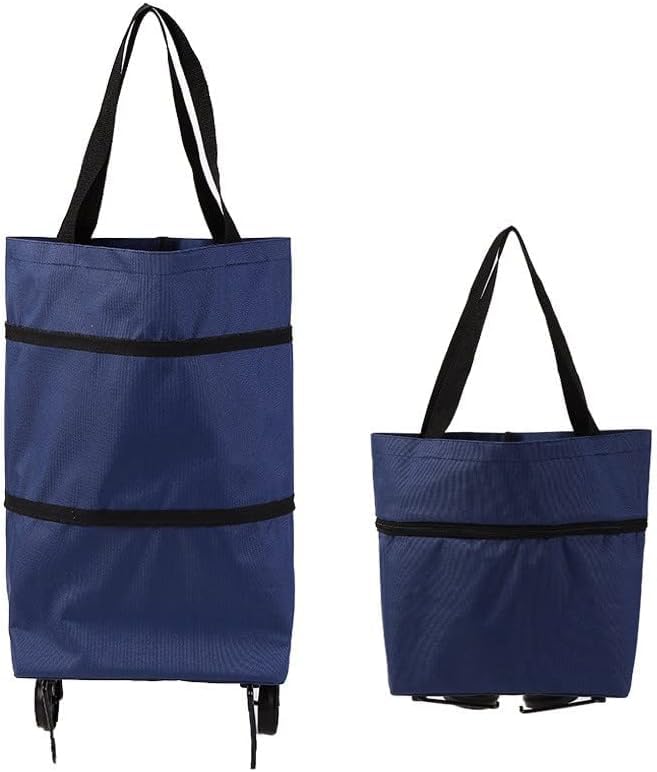 Lightweight Fordable Shopping Trolley Wheels Folding Bag Travel Luggage (NAVY BLUE)