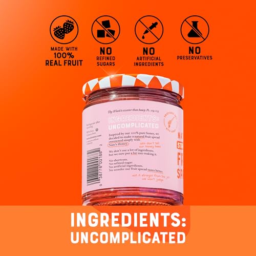 Image of Nate's Honey Fruit Spread, Strawberry - 10 oz Jar | All-Natural - Made with Real Strawberries & No Refined Sugar - Sweetened with 100% Pure Honey - Easy-to-Spread