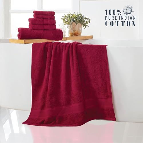 TRIDENT Luxury Soft Towel Sets for Bathroom, 6 Piece Towels Set, 2 Bath Towels, 2 Hand Towels, 2 face Cloths, Christmas Clearance Towel Set, Fast Dry 100% Cotton, Christmas Red Towel Set - Thumbnail 2