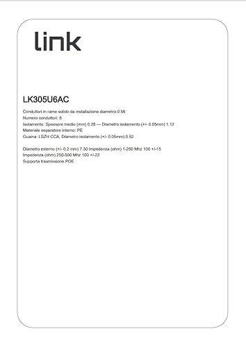 Link LK305U6AC - Cavo Solido Non Schermato Utp Per Reti Catyegoria 6A Lszh AWG23 In Rame Matassa MT305 Classe Cpr Cca - 4