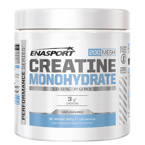 Creatina Monohidrato 300g - Enasport, 100 porciones, 100% pura, sin aditivos y sin Gluten.