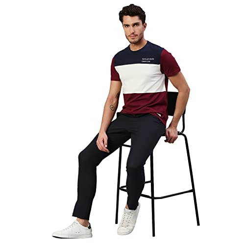Image of Dennis Lingo Men's Pure Cotton Color Block Half Sleeves Crew Neck T-Shirt