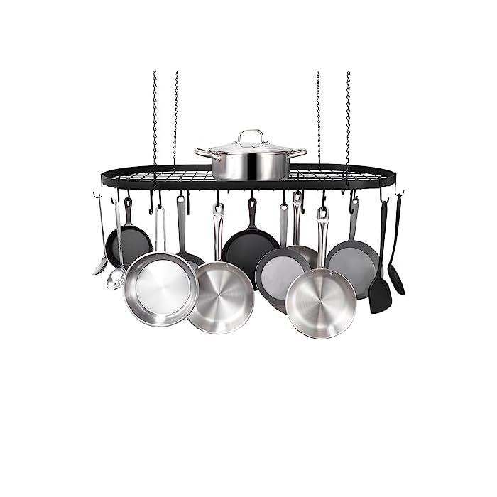 VEVOR Hanging Pot Rack, 36 inch Hanging Pot Rack Ceiling Mount, Ceiling Pot Rack with 20 S Hooks, 80 lbs Loading Weight, Ideal for Home, Restaurant, Kitchen Cookware, Utensils