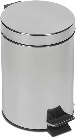 GREATOYAR Cubo de Basura con Pedal de Metal y Acero Inoxidable - Reposapiés Antideslizante para Cocina, Baño, Oficina - 3 Litros, Plata