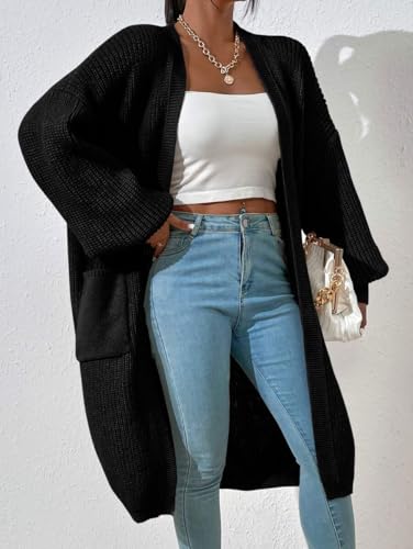 Image of LIGHT DOT Women's Winter Midi Cardigan Sweater Long Sleeve Sweater Coat (Black, L)