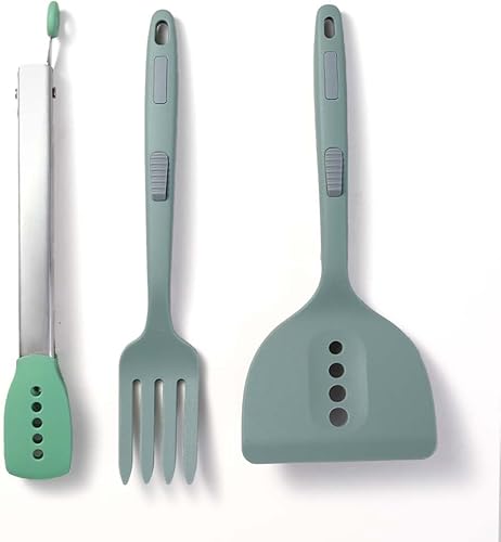 Utensilios de cocina de silicona, tenedores de cocina, pala de sartén, pinzas de cocina, juego de 3 piezas de utensilios de cocina resistentes al