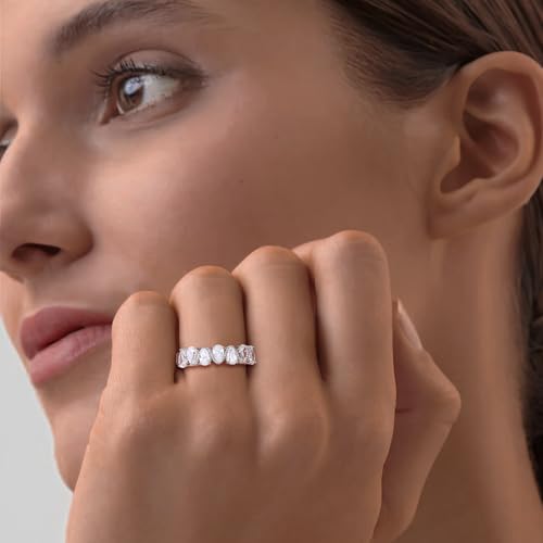 Pear Cut Half Eternity Band Rings for Women 7 Stone Engagement Ring 925 Sterling Silver Created Gemstone Ring Birthstone Rings Wedding Bands Size 6 to 102